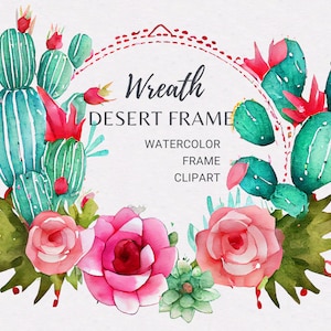 Watercolor Cactus Wreath PNG | Floral Cactus Clipart | Floral Cactus Frame | Desert Wreath | Cactus Frame | Cactus Sublimation | Cactus png