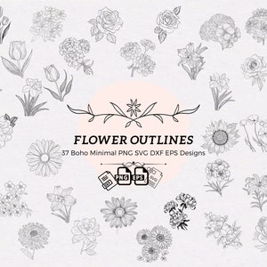 Flower Vector Bundle | Flowers SVG Bundle | File for Cricut | Silhouette svg cut files | png, eps, dxf, svg | Flower Outlines