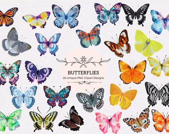 Aquarell Schmetterlinge | Schmetterling png Clipart | Süßer Schmetterling Frühling png | pngs | Schmetterling Bündel | Monarch Schmetterling | Sublimation