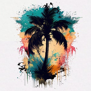 PNG Tropical Palm Tree Digital Print / Beachy Palm Tree Wall Art / Digital Palm Tree Illustration / Summer-Inspired Palm Tree Design