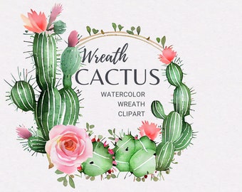 Aquarelle Cactus Couronne PNG | Cactus Floral Clipart | Cadre de cactus floral | Couronne du désert | Cactus Frame | Sublimation des cactus | Cactus png