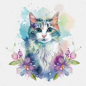 Cat Watercolor Portrait | Watercolor Cat PNG Digital Download Clip Art | Sublimation | Cat Watercolor Art |