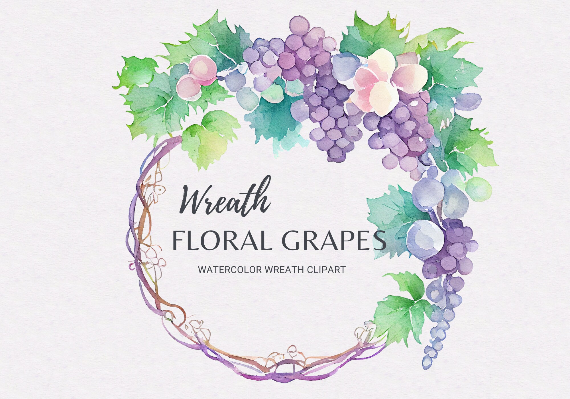Couronne d’aquarelle PNG | Clipart floral | Cadre floral | Couronne de vigne | Raisin png | Vigne PNG | Fruits | Mariage
