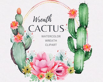 Aquarelle Cactus Couronne PNG | Cactus Floral Clipart | Cadre de cactus floral | Couronne du désert | Cactus Frame | Sublimation des cactus | Cactus png
