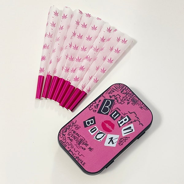 Burn Book Tin Stash Kit - Pre Rolled Cones Tin Tobacco Storage Box Female Smoking Accessories Girly Rolling Papers Unique Birthday Gift Set