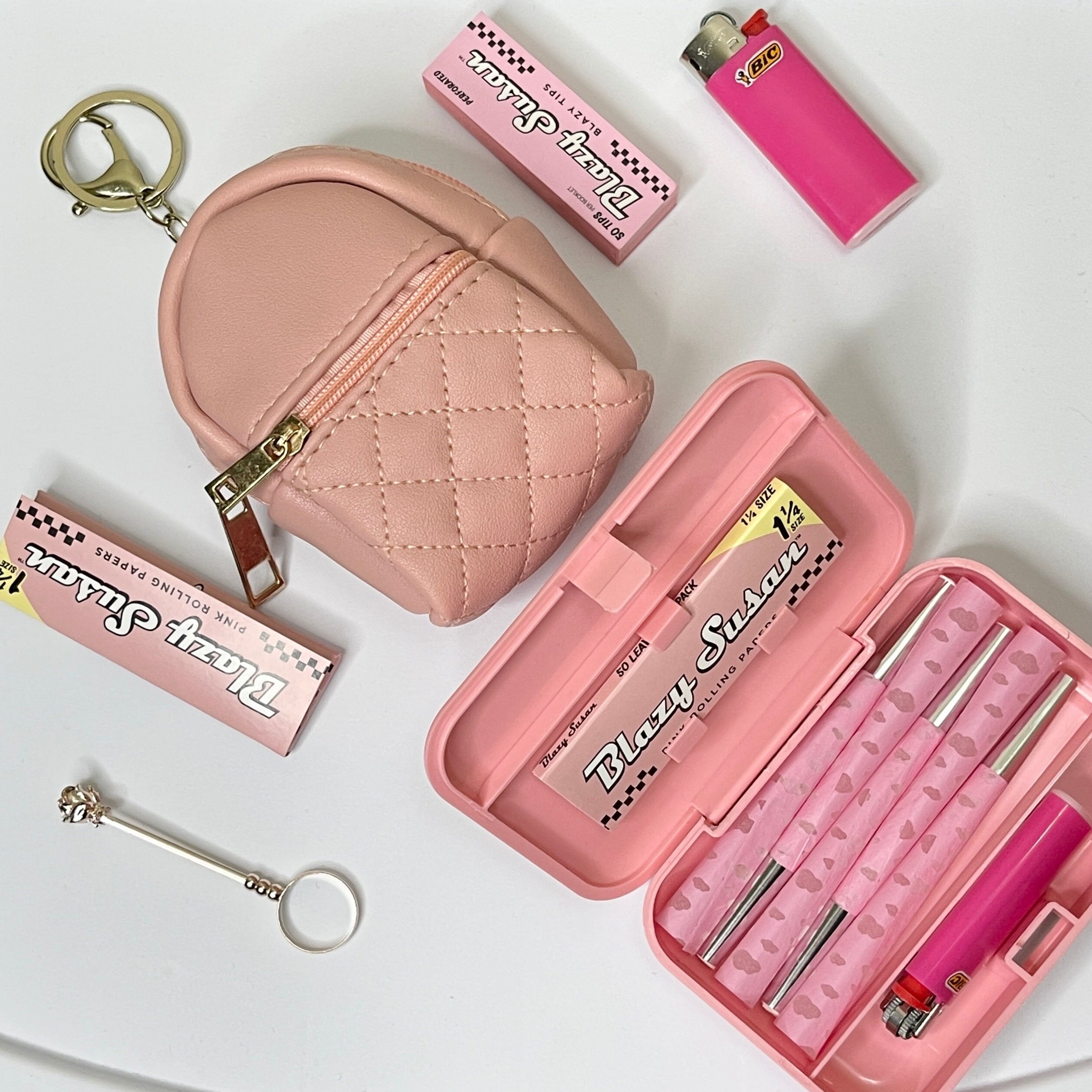 Mini Backpack Smoke Bundle - Plastic Tobacco Box Pre Rolled Cones Lighter Female Smoking Accessories Blazy Susan Pink Rolling Papers Smoking