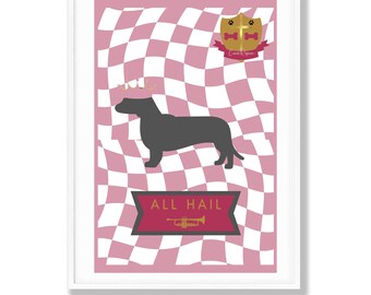 Dachshund Digital Dog Print in Pink, Wall Art, Dachshund Digital Download, Printable Art, Dachshund Art, Dog Art, Dog Decor