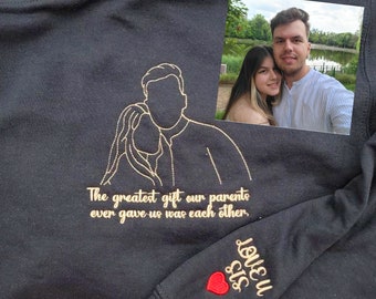 Custom Portrait Sweatshirt from Your Photo, EMBROIDERED Couple Portrait Hoodie, Picture Shirt, Valenine Gift for Couples