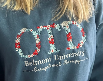 Custom College Floral Embroidered Sweatshirt, Floral Letter Embroidered Hoodie, College Hoodie Sweatshirt, High School Shirt,Graduation Gift