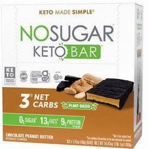 No Sugar Keto Bar Keto Friendly Certified Gluten Free! Only 2g of Net Carbs 0 sugar 12 count  Chocolate Peanut Butter OUd Kosher