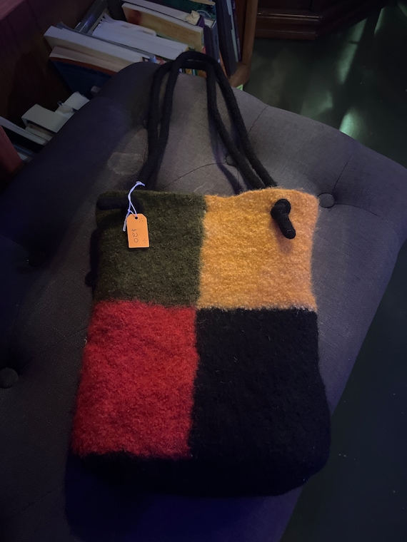 Colorful and fun handmade knit bag