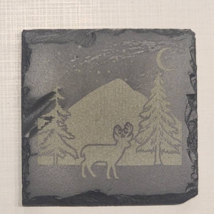 Outdoor Themed Black Slate Coasters - With Deer Scenery