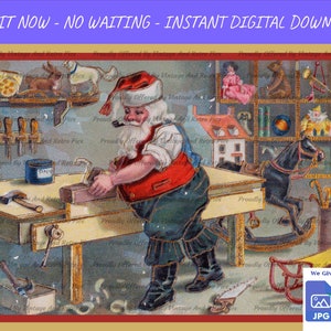 Awesome Retro Christmas Santa Card Art With Instant High Quality 300 DPI Downloadable PNG and JPG Files. Get 2 Files For The Price Of 1