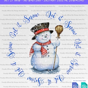 Beautiful Retro Snowman Image! Instant High Quality 300 DPI Downloadable PNG and JPG Files. Get 2 Files For The Price Of 1