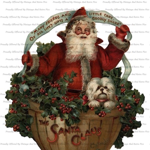 Wonderful Vintage Santa Claus and Puppy Image! Instant High Quality 300 DPI Downloadable PNG and JPG Files. Get 2 Files For The Price Of One