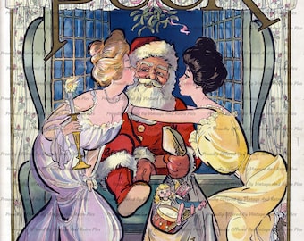 ¡Adorable beso de Santa bajo la imagen del muérdago! Archivos PNG y JPG descargables instantáneos de alta calidad de 300 DPI. Obtenga 2 archivos por el precio de 1