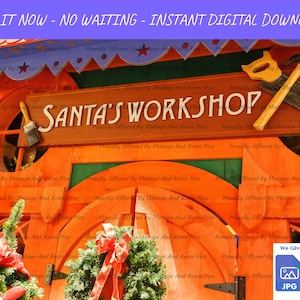 Amazing Santa Workshop - Retro Christmas Image! Instant High Quality 300 DPI Downloadable PNG and JPG Files. Get 2 Files For The Price Of 1