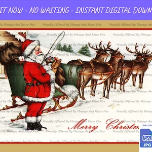 Splendid Vintage Christmas Santa Image Art With Instant High Quality 300 DPI Downloadable PNG and JPG Files. Get 2 Files For The Price Of 1
