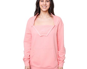 Suéter con acceso al puerto torácico para diálisis, quimioterapia e infusión. Camiseta unisex con accesorios para quimioterapia y hemodiálisis.