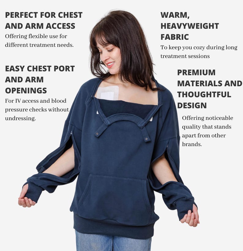 Dialysis,Chemotherapy, Infusion Access Sweatshirt: Chest Port Arm Openings, Thumbholes image 10
