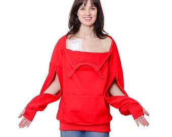 Dialysis,Chemotherapy, Infusion Access Sweatshirt: Chest Port  Arm Openings, Thumbholes