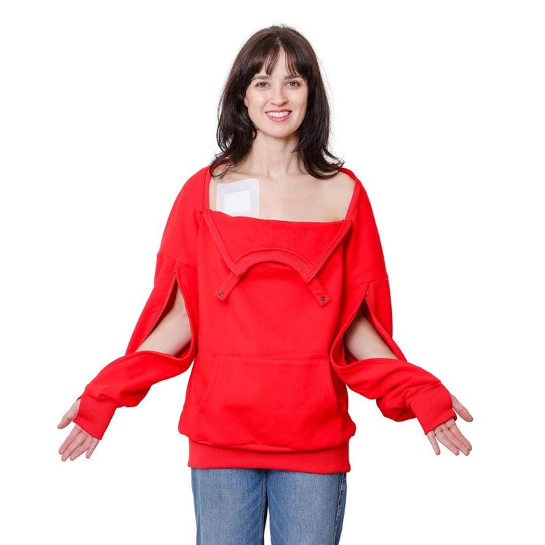 Dialysis,Chemotherapy, Infusion Access Sweatshirt: Chest Port Arm Openings, Thumbholes image 1