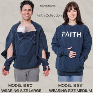 Dialysis,Chemotherapy, Infusion Access Sweatshirt: Chest Port Arm Openings, Thumbholes Blue