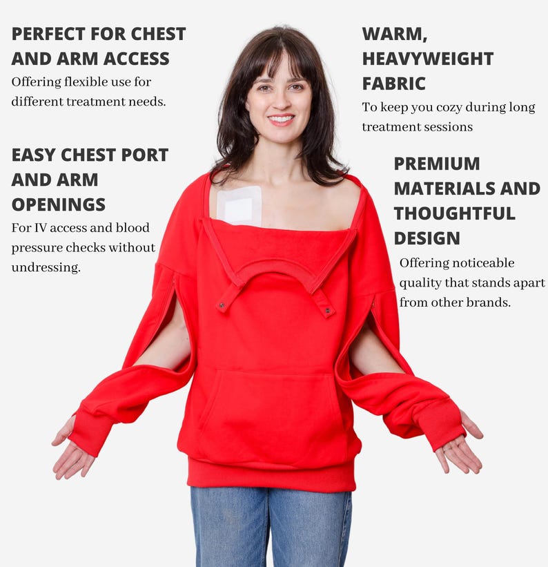 Dialysis,Chemotherapy, Infusion Access Sweatshirt: Chest Port Arm Openings, Thumbholes image 3