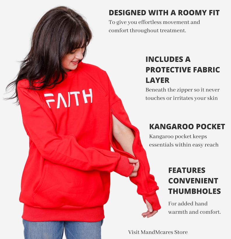 Dialysis,Chemotherapy, Infusion Access Sweatshirt: Chest Port Arm Openings, Thumbholes image 4