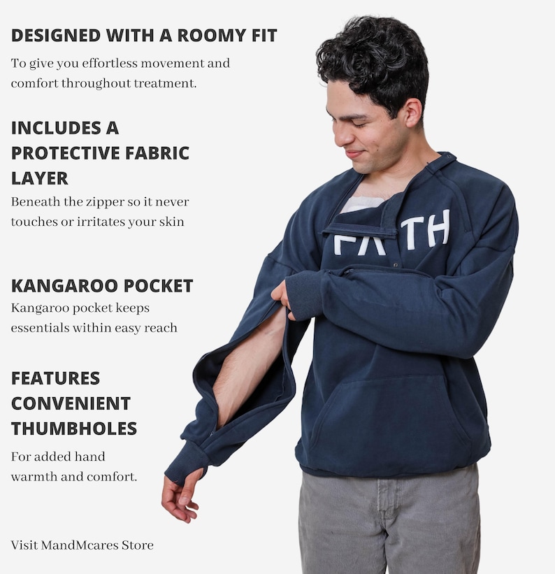 Dialysis,Chemotherapy, Infusion Access Sweatshirt: Chest Port Arm Openings, Thumbholes image 11