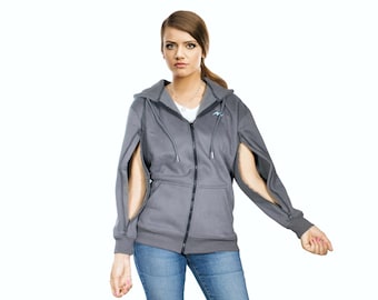 Thick Warm Dialysis | Chemo | Infusion Oversized Hoodie with 2 Way Smooth Bilateral Arm Zipper | Unisex