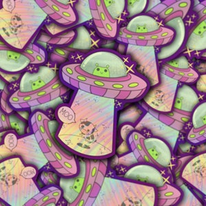 Holographic Alien Abduction Vinyl Sticker