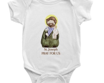 Saint Joseph Baby Onesie Short Sleeve Bodysuit Catholic Infant Christian Baby Patron Saint