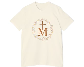 Virgin Mary Catholic T-Shirt, Marian T shirt, Catholic gifts, Our Lady, Marian Cross Shirt, Floral Women Religious Shirt, Blessed Virgin
