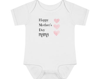 Happy Mother's Day Mama Water Color Pink Hearts Baby Onesie, Infant, May, Mother's Day Gift, Present for Mom