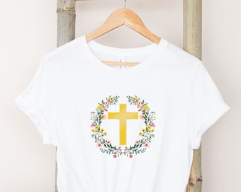 Jesus Risen Shirt, Easter Shirt, Spring Shirt, Flowers Cross Shirt, Bible Shirt, Jesus Christ Shirt, Faith Shirt, Pastel Shirt, Heaven Shirt