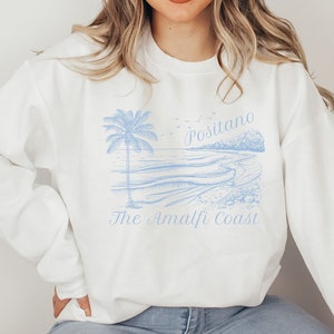 Positano Amalfi Coast Sweatshirt, Italian Coast Graphic, Girls Trip Vacation Spots, Matching Sweatshirts, Positano Outfit, Palm Tree Tee
