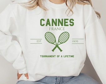 Cannes France Tennis Sweatshirt, Tennis Tournament Tee, French Fashion, France Apparel, Worldwide Tennis, Tennis Club Tshirt, Trendy Tennis