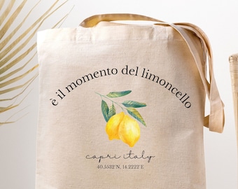 Capri Italy Cotton Canvas Tote Bag, Limoncello Italia Bag, Cute Italy Grocery Bag, Italian Tote, Lemon Graphic Tote Bag, Summer Bag