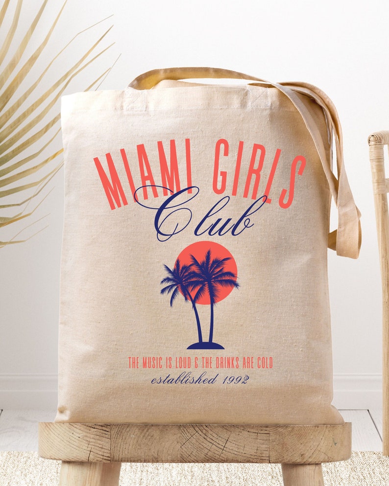 Miami Girls Club Canvas Tote, Miami Bachelorette Tote, Miami Honeymoon ...