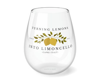 Turning Lemons Into Limoncello Stemless Wine Glass, Capri Italy Wine Glass, Italian Souvenir, Gift from Capri, Lemon Souvenir, Limoncello