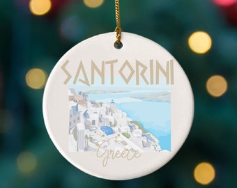 Santorini Greece Ornament, Vacation to Santorini, Christmas Ornament, Custom City Ornament, Unique Greek Souvenir, Greece Decor, Greek Gift