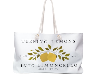 Italy Large Travel Tote, Turning Lemons Into Limoncello, Italy Weekender Bag, Travel City Name Luggage, Custom Italy Tote, Cute Lemon Bag