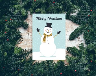 Snowman Christmas Card Script, Snow, Holiday Card, Digital Download, Printable Holiday Card, Instant Christmas Card, PDF Printable Christmas