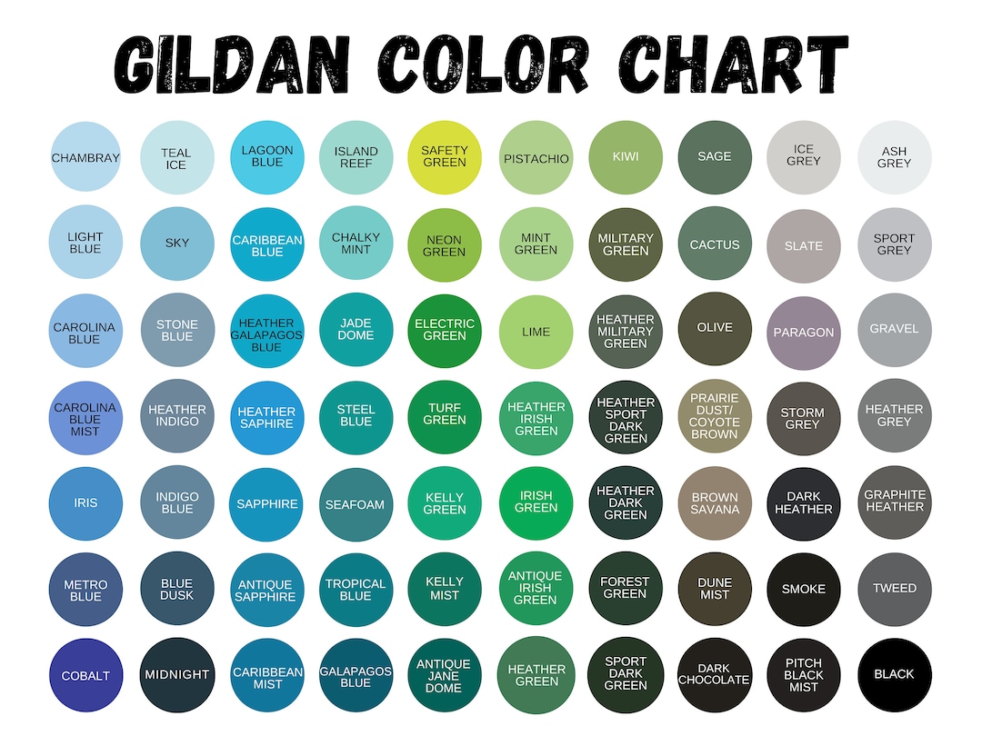 Gildan Color Chart Gildan 5000 Color Chart Gildan 2000 Color - Etsy