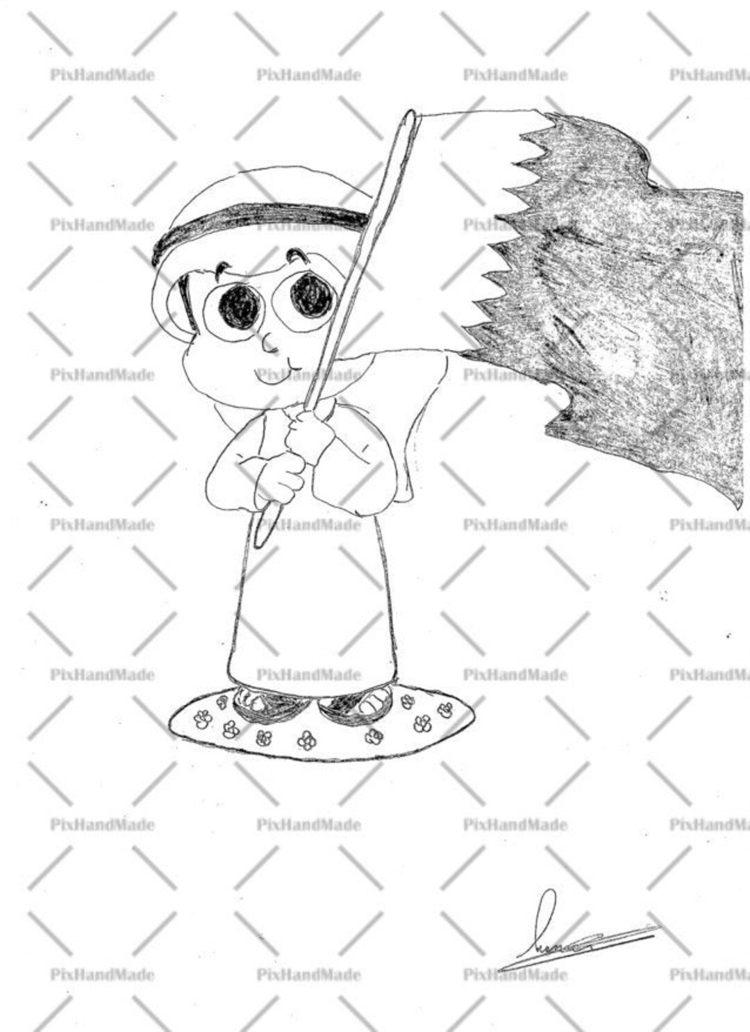 A Child Holding the Flag of Qatar Hand Drawn Etsy