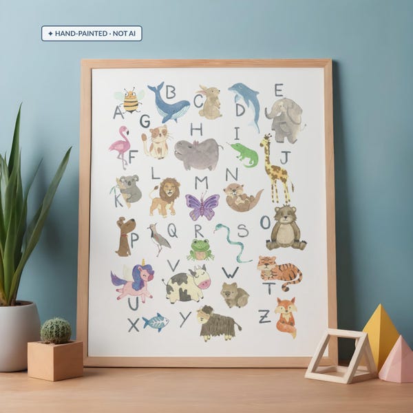 Spanish Animal Alphabet Poster, Bilingual Nursery Printable Wall Art, ABC Educational Digital Download