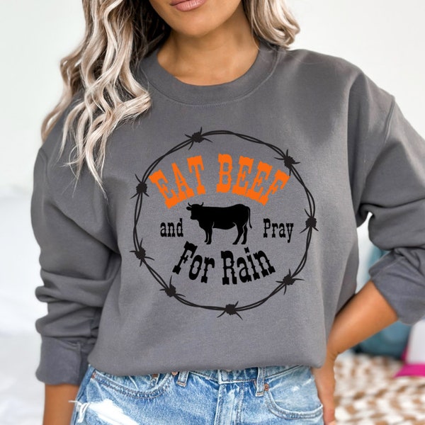 Eat Beef and Pray for Rain, Farmers, Cow Shirt, Rancher T-Shirt, Unisex Bella Canvas, Southern T-Shirt, Country, Western, Barbed wire