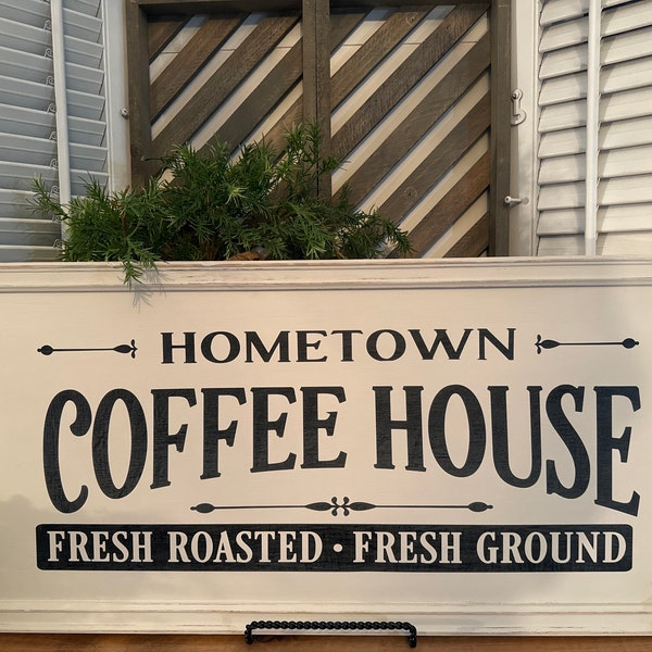 Coffee House-Fresh Roasted-Fresh Ground-Vintage Style-Coffee Bar Sign-Antique Style-Coffee Bean-Shabby Chic-French Country Farmhouse-Coffee