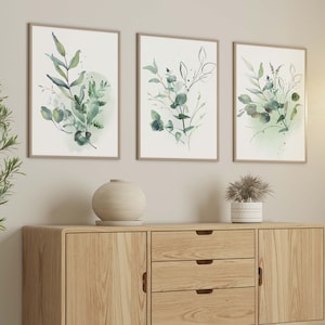 Botanical Prints,Set of 3 Green Prints,Eucalyptus Watercolour Prints,Botanical Wall Art,Bedroom,Living Room,Home Decor,Housewarming Gift